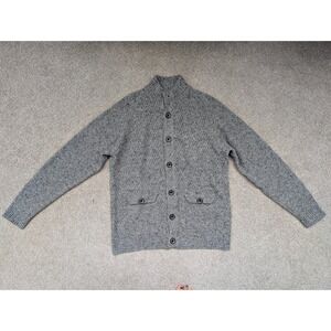 Beams Heart Cardigan Sweater Mens XL Wool Blend Grey Flecked Mock Neck Button Up